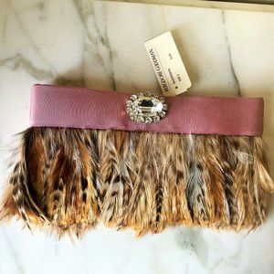 NWT Ivana Ma Pink Feathered Clutch Bag w/ Crystal